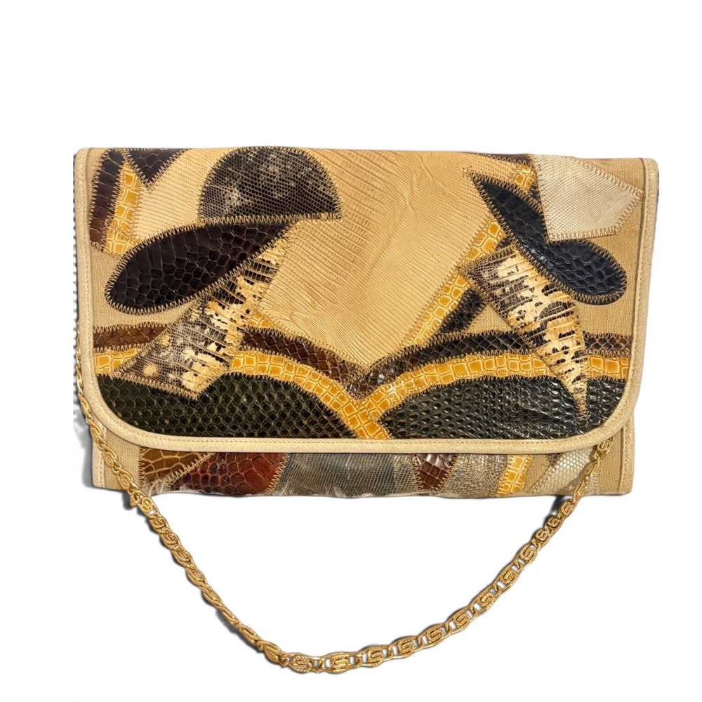 Bags by Varon Vintage Exotic Patchwork Snakeskin Clutch Shoulder Bag Multi Color